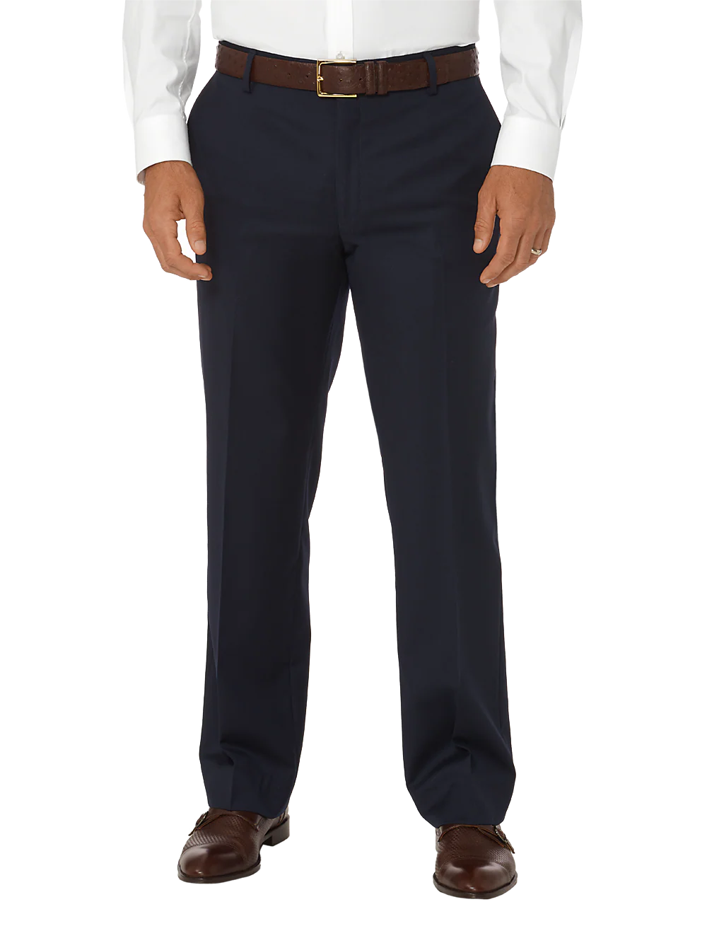 Tailored Fit Wool Gabardine Flat Front Pant - Navy