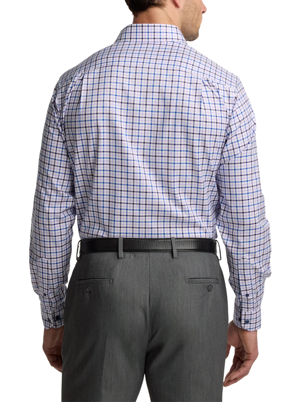 Travel Cotton Blend Check Dress Shirt With Contrast Trim - Purple - Image 5