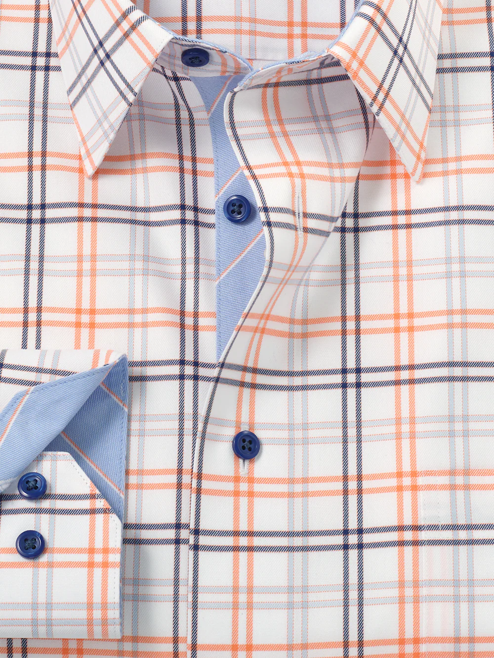 Travel Cotton Blend Check Dress Shirt With Contrast Trim - Blue/melon - Image 6