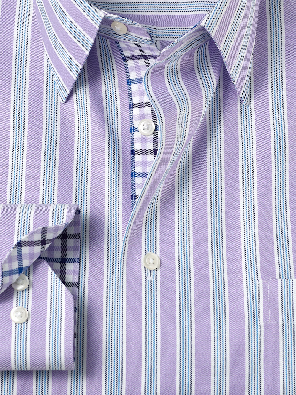 Travel Cotton Blend Stripe Dress Shirt With Contrast Trim - Purple - Image 6