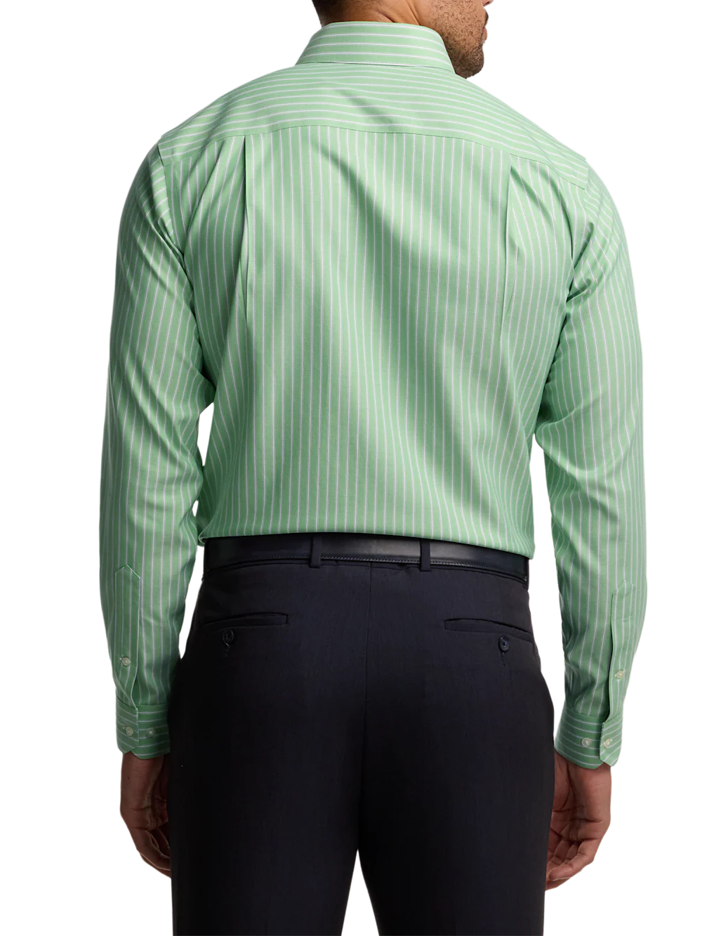 Travel Cotton Blend Stripe Dress Shirt With Contrast Trim - Green - Image 5