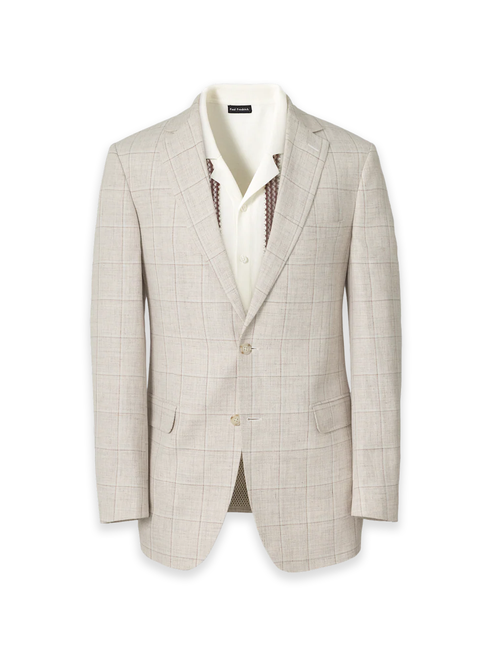 Windowpane Linen Single Breasted Notch Lapel Suit Jacket - Tan Windowpane