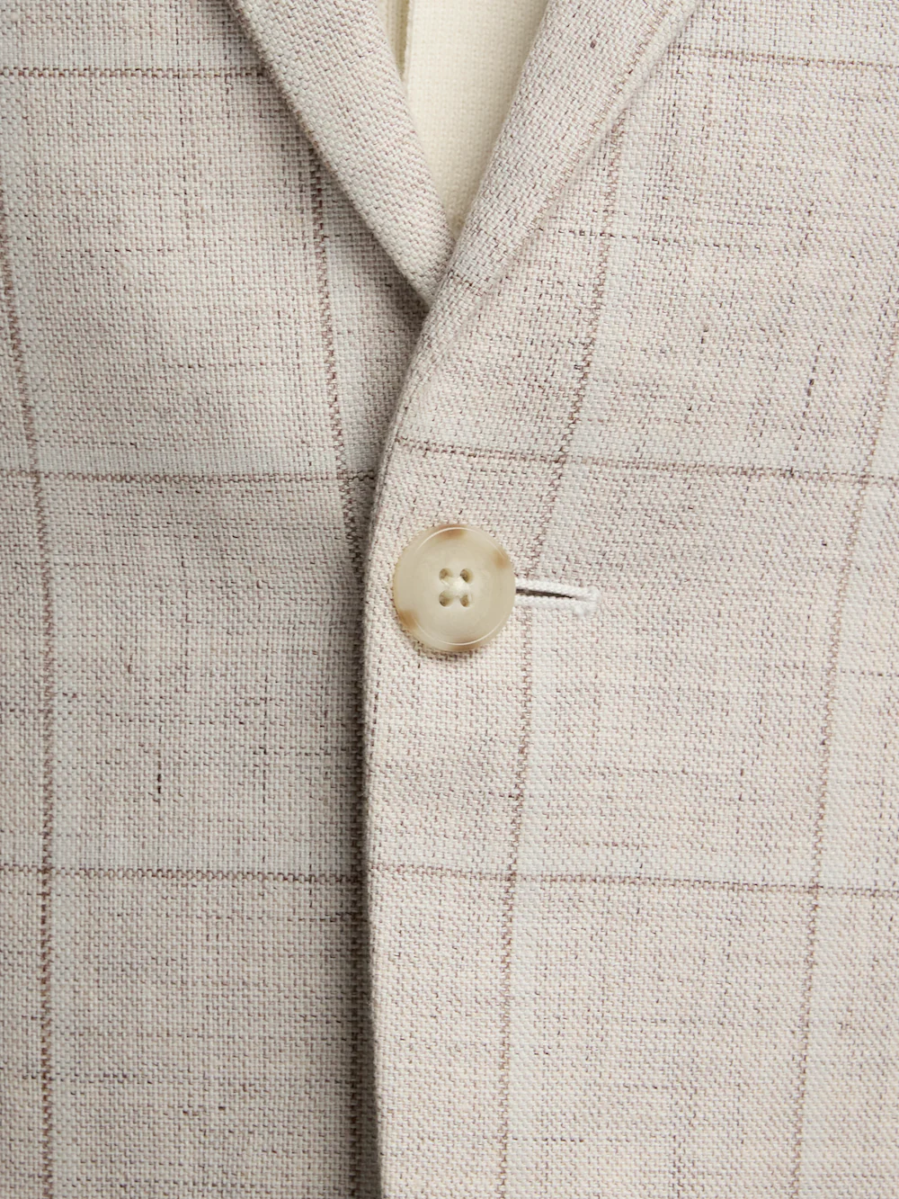 Windowpane Linen Single Breasted Notch Lapel Suit Jacket - Tan Windowpane - Image 5