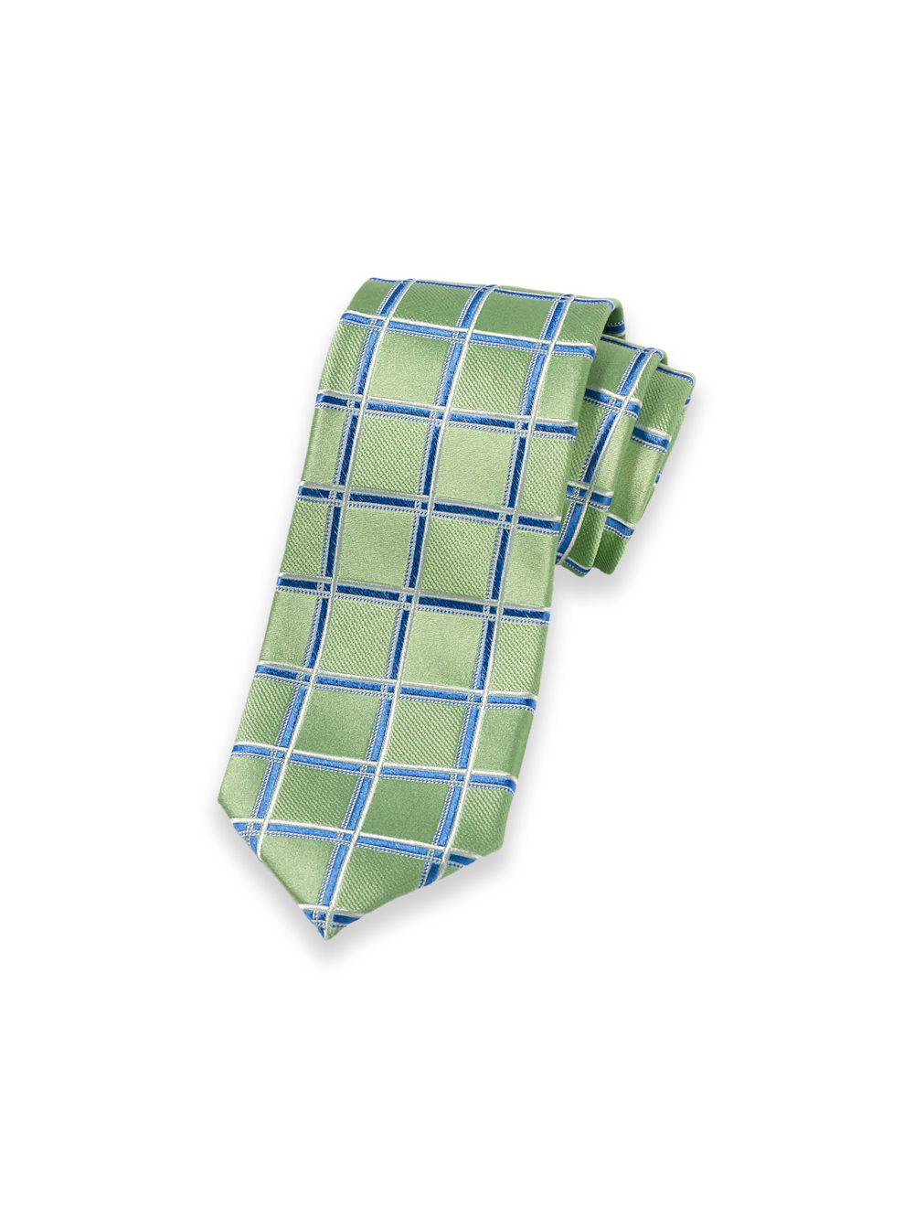 Windowpane Woven Silk Tie - Green/blue
