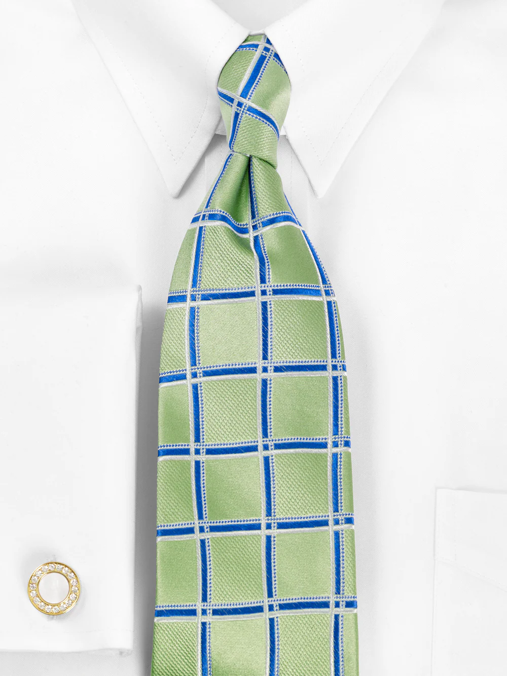 Windowpane Woven Silk Tie - Green/blue - Image 2
