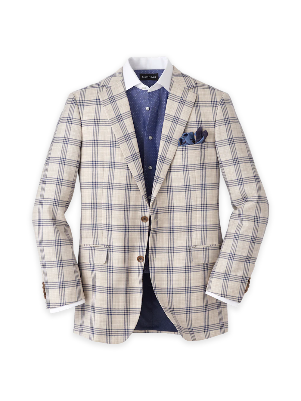 Wool Blend Plaid Single Breasted Notch Lapel Sport Coat - Tan/blue