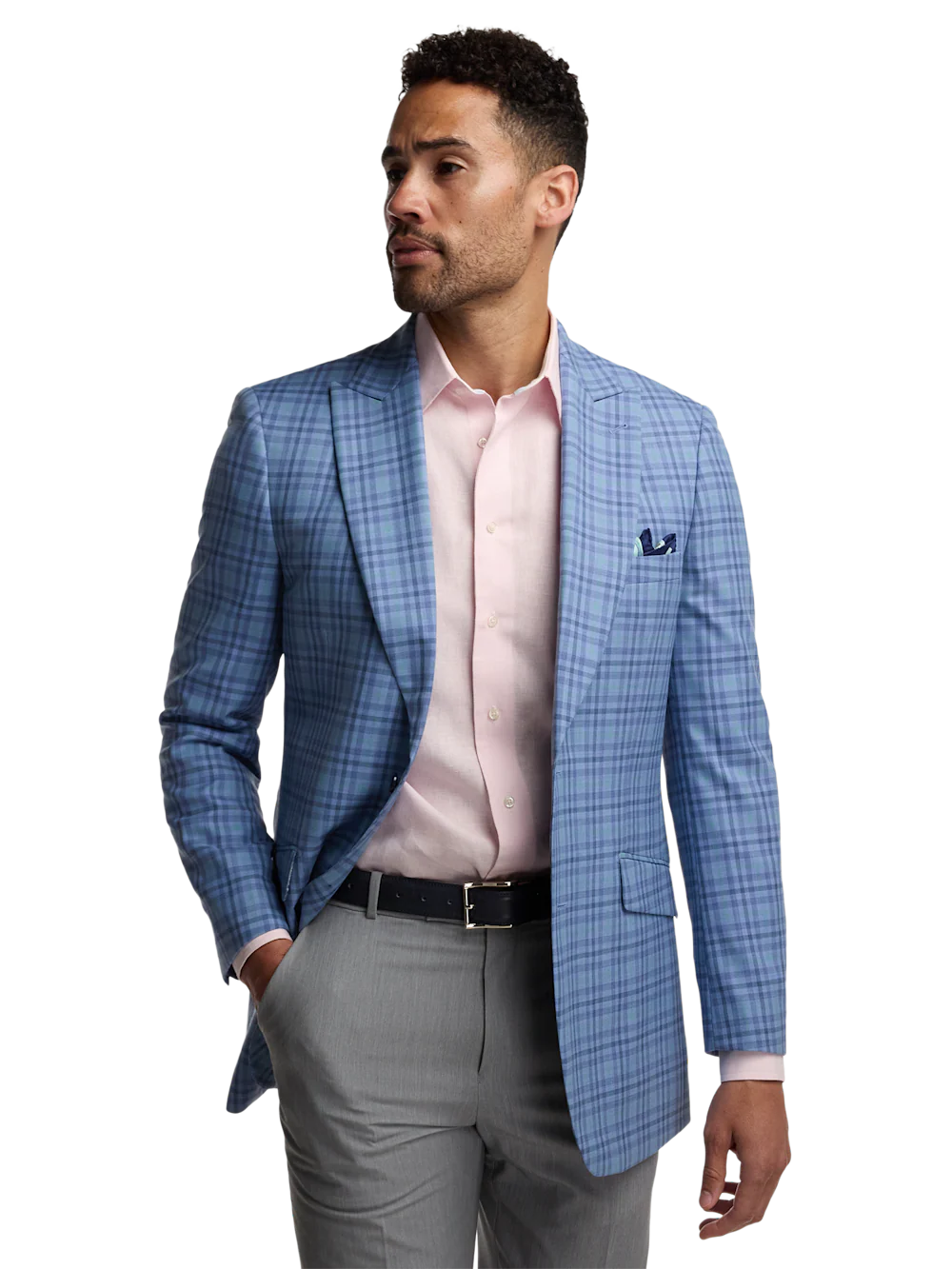Wool Blend Plaid Single Breasted Peak Lapel Sport Coat - Blue/green - Image 2