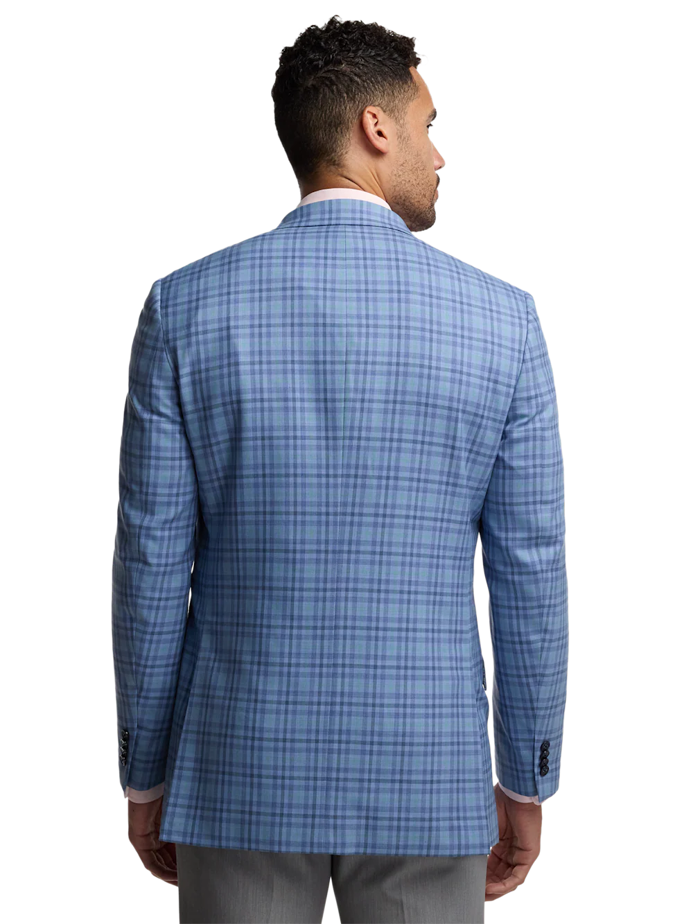 Wool Blend Plaid Single Breasted Peak Lapel Sport Coat - Blue/green - Image 7