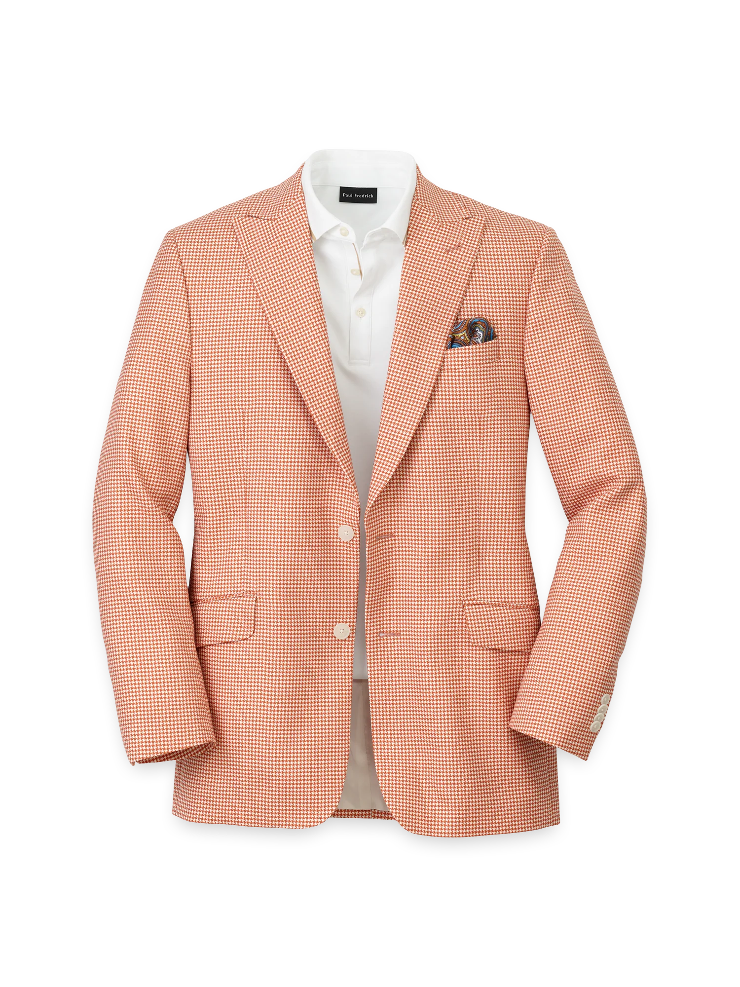 Wool Houndstooth Single Breasted Peak Lapel Sport Coat - Melon