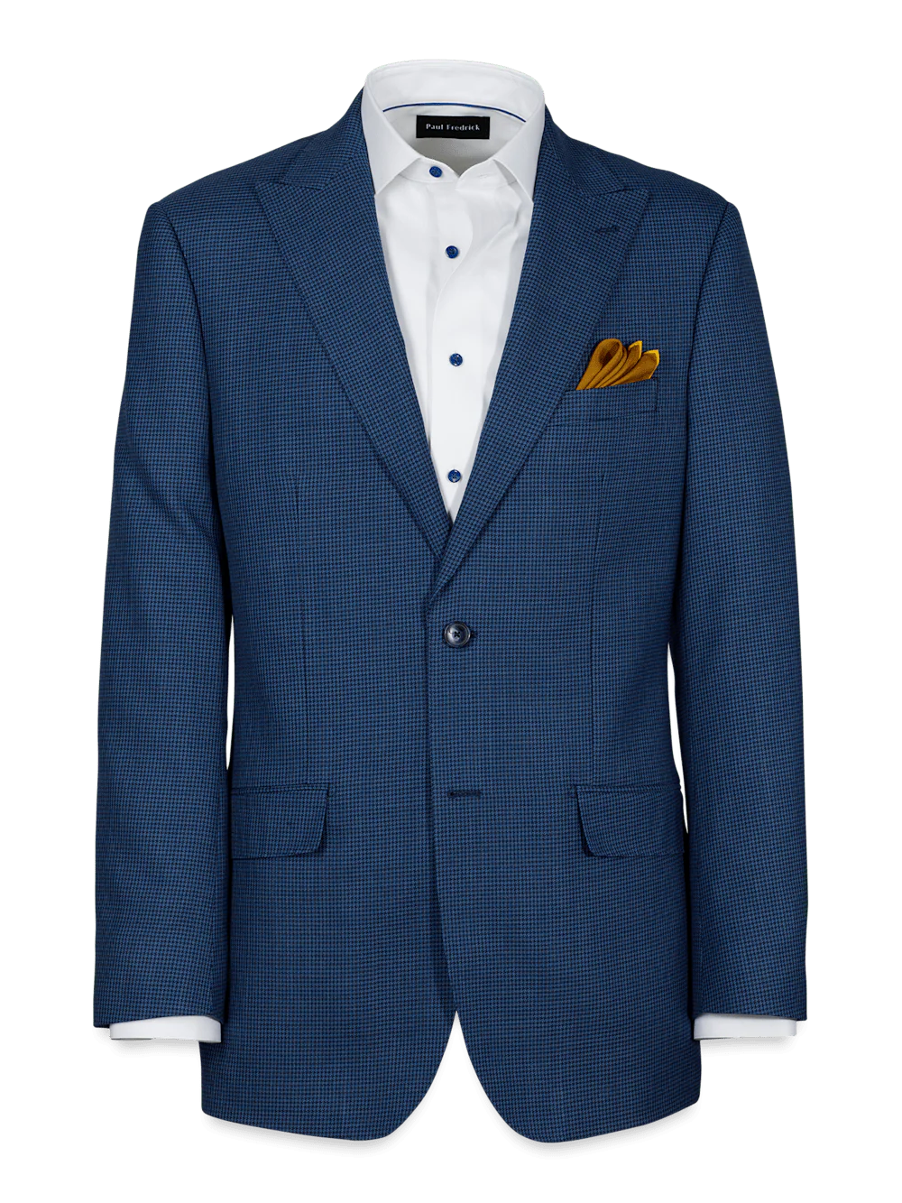 Wool Houndstooth Single Breasted Peak Lapel Suit Jacket - Blue