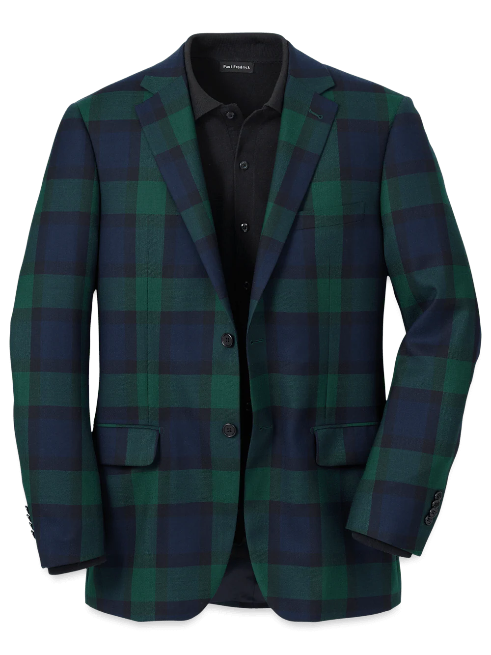 Wool Plaid Single Breasted Notch Lapel Sport Coat - Blue/green