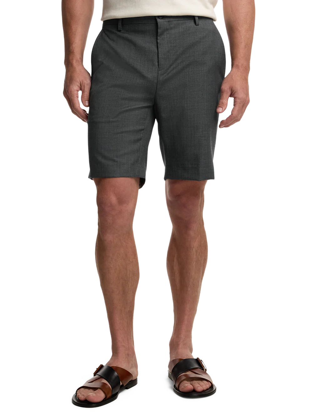 Wool Sharkskin Flat Front Shorts - Charcoal - Image 2