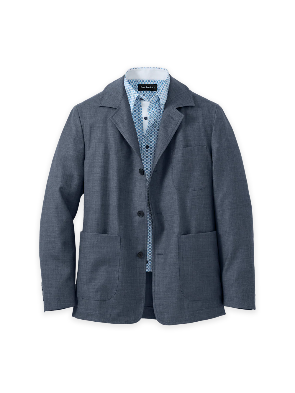 Wool Sharkskin Shirt Jacket - Blue