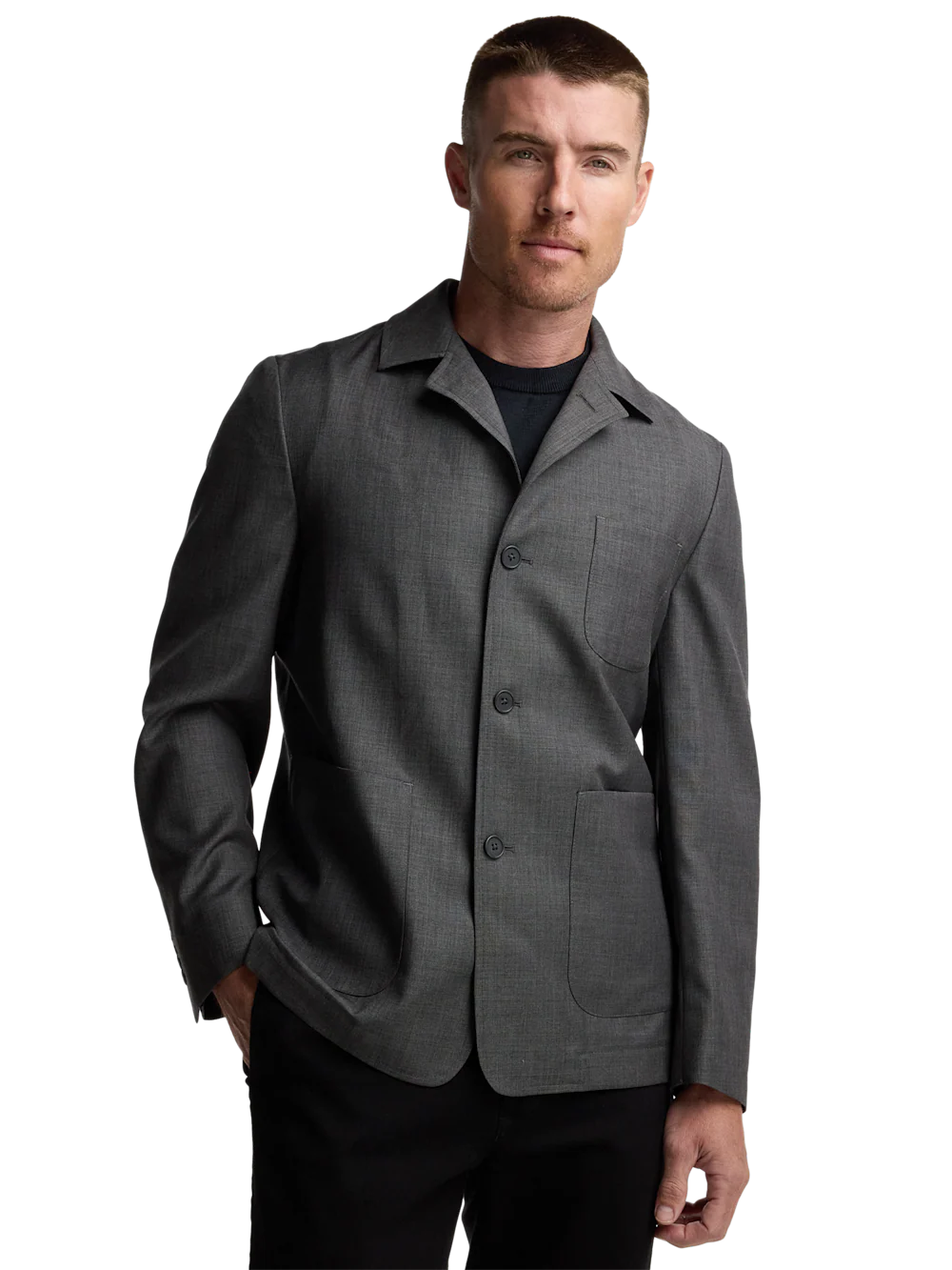 Wool Sharkskin Shirt Jacket - Charcoal - Image 2