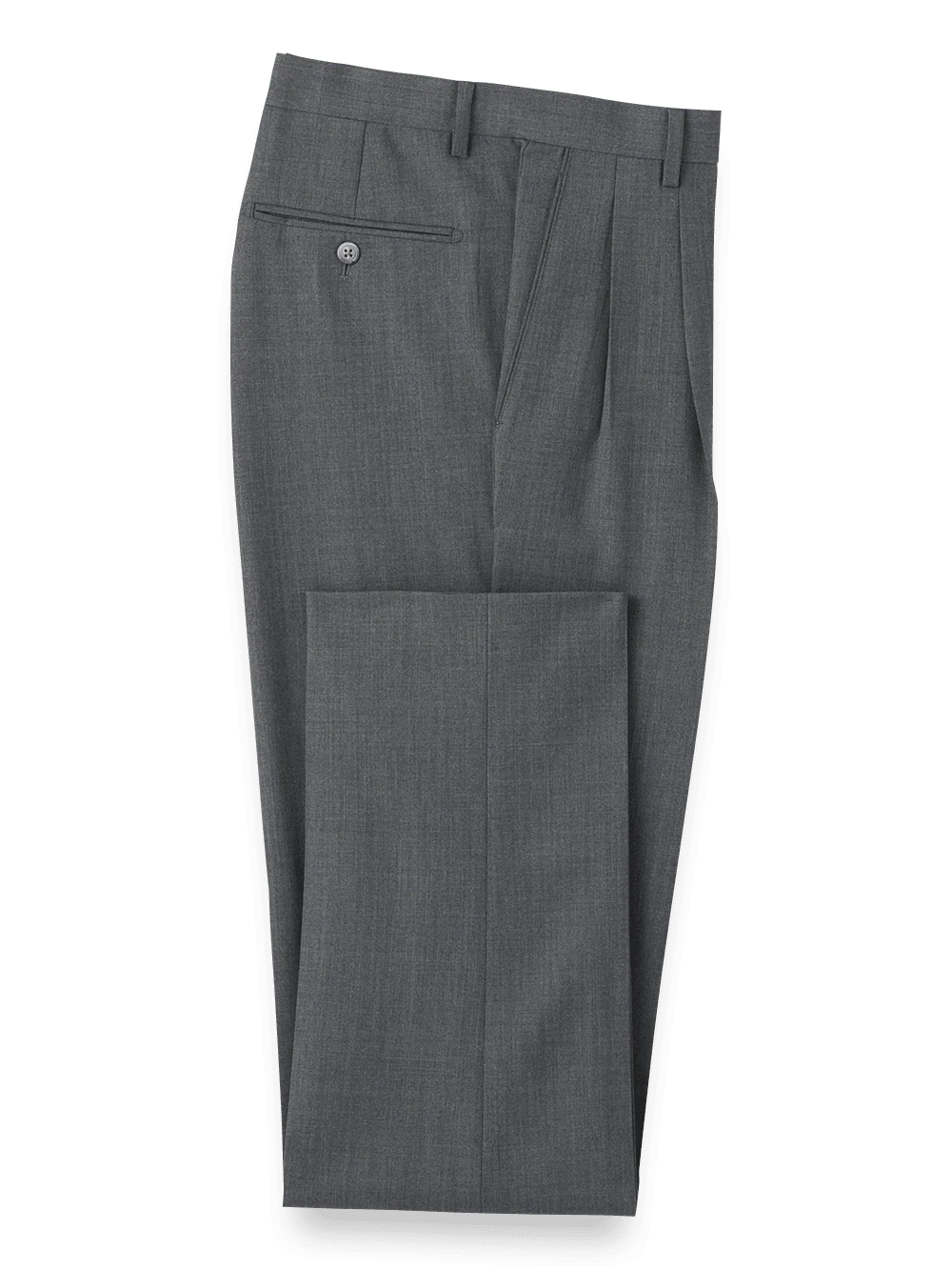 Wool Stretch Bengaline Pleated Suit Pants - Grey