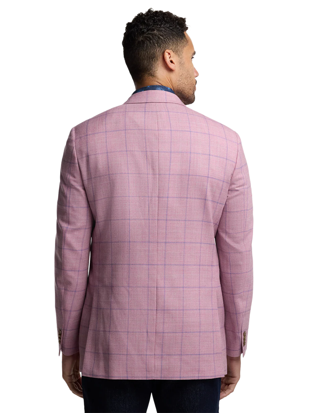 Wool Windowpane Single Breasted Notch Lapel Sport Coat - Pink/blue - Image 7