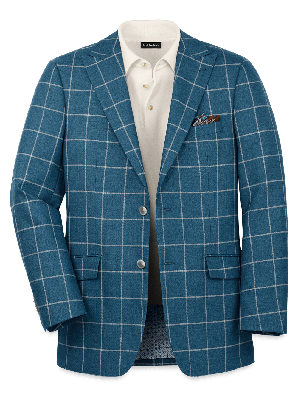 Wool Windowpane Single Breasted Peak Lapel Sport Coat - Teal